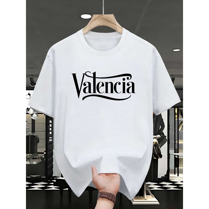 남성용 발렌시아 커슬리 모바일 프린트 티셔츠 - 캐주얼 반팔, 가벼운 코튼, 검은색 배경과 흰색 텍스트 디자인, 캐주얼 웨어 타이포그래피 디자인 가벼운 티셔츠