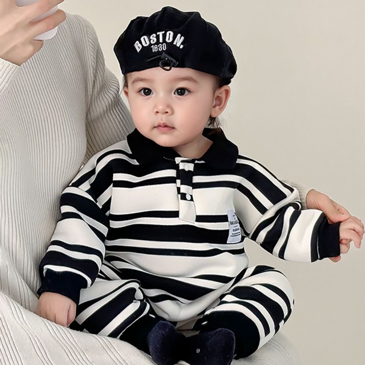 몽실이 모노 스트라이프 기모 우주복 아동 유아 남아 여아 겨울 외출복 점프슈트