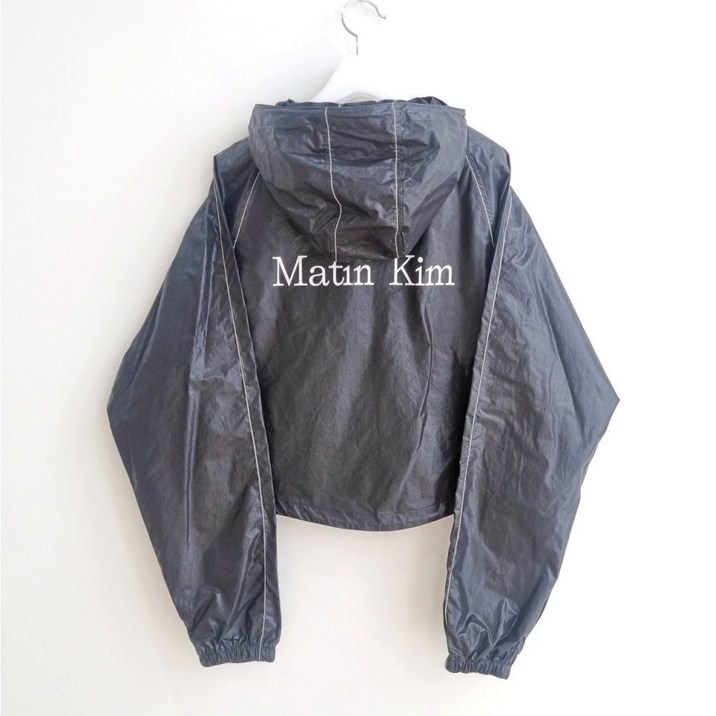 국내매장판 마뗑킴 크롭 후디 코팅 점퍼 블랙 MATIN CROP HOODY COATING JUMPER IN BLACK 바람막이 마땡킴 MATIN KIM