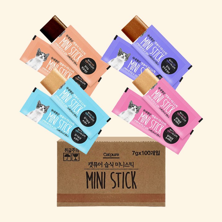 캣퓨어 미니스틱 콤보 4종 세트 고양이 대용량 간식, 300개, 7g, 닭가슴살+시푸드/연어, 참치+등푸른생선/흰살생선