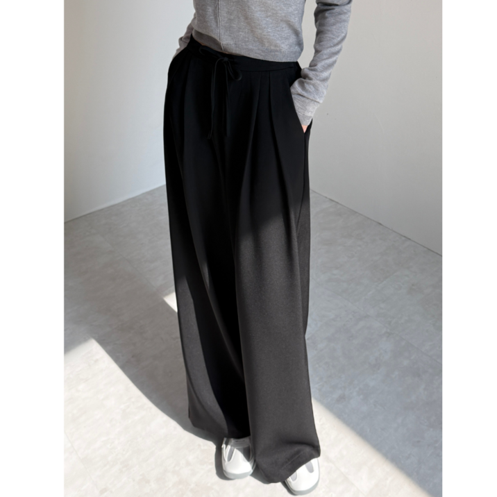 여성 와이드 슬랙스 뒷밴딩 스트링 팬츠 데일리 봄~가을