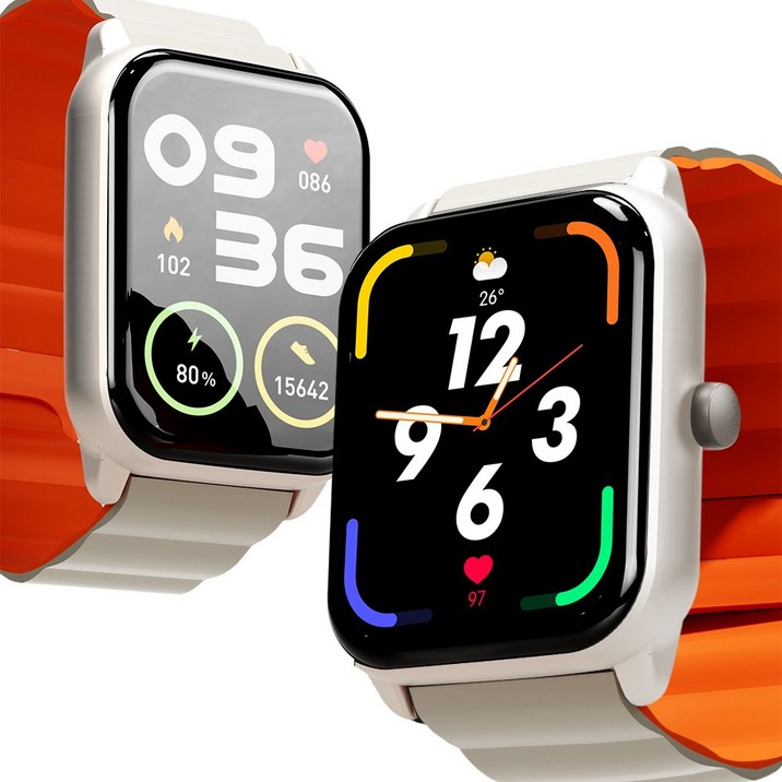 ebeiya 통화가능 스마트워치 대화면 운동측정 알림 확인 가능한, 블루투스, 4.65cm, 베이지+오렌지