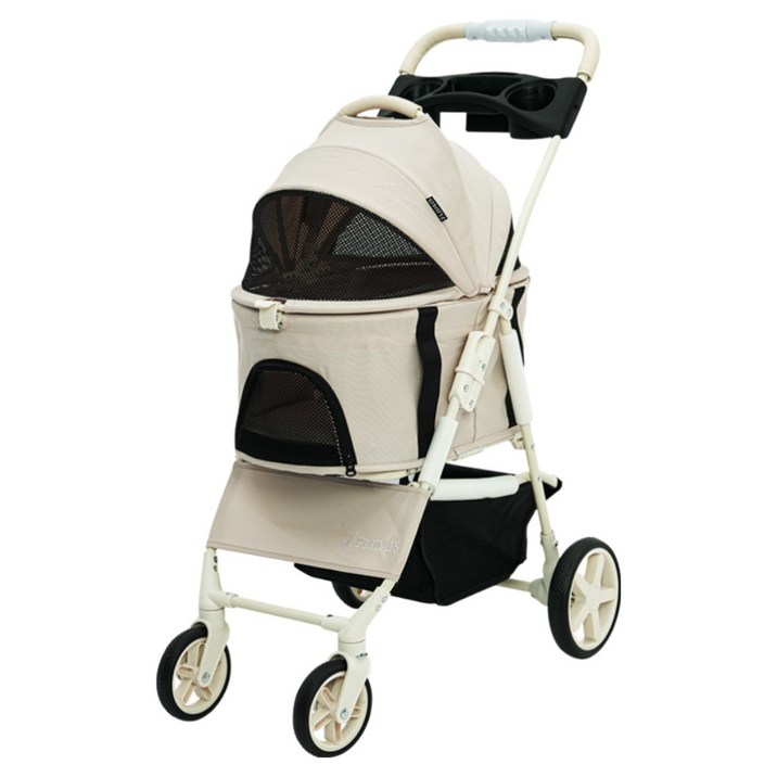 플리다스 실속형 원터치 펫 강아지 유모차 개모차 애견 반려견 경량 퀵폴딩 분리형 소형견 중형견, 크림베이지, 1개