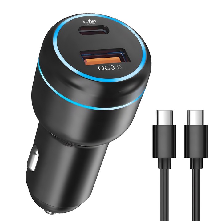 홈플래닛 PD 3.0 48W 2포트 차량용 시거잭 고속 충전기  C to C 충전케이블 세트