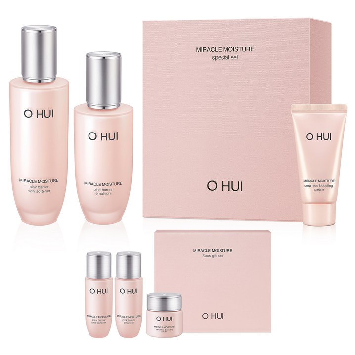 오휘 미라클 모이스처 핑크 베리어 스킨 150ml  에멀전 100ml  크림 25ml  미라클 모이스처 미니어처 기초화장품 3종 키트