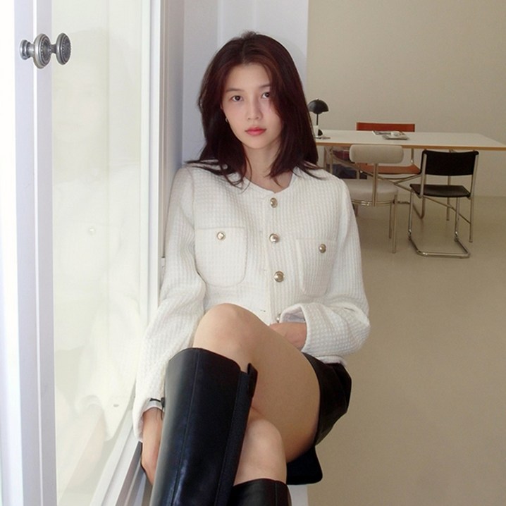 미쏘 여성용 라운드넥 트위드 자켓 미쏘 여성용 라운드넥 트위드 자켓