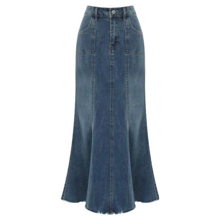 샐리 절개 머메이드 데님 스커트 I5CCSK008