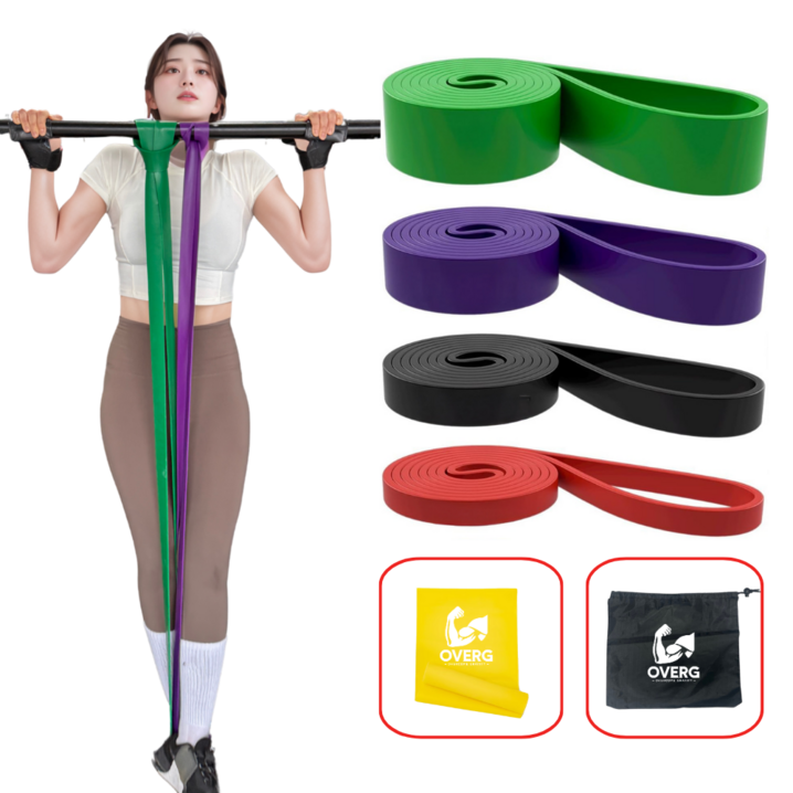 오버지 스포츠 풀업 턱걸이 밴드 세트 그린 퍼플 블랙 레드, 그린퍼플블랙레드, 1세트