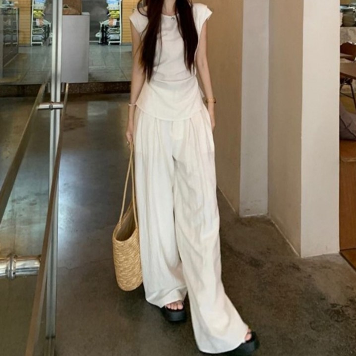 유니온 여성 민소매 셔츠 하이웨이스트 팬츠 상하의투피스세트