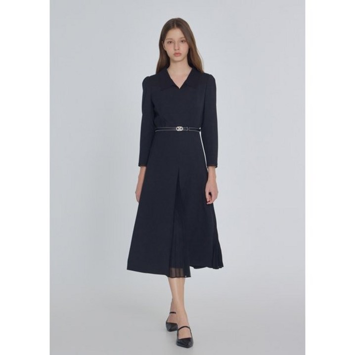 ❲매장정품❳ 잇미샤 결혼식 원피스 단정한 플리츠 블록 벨티드 ITP9WOP830 하객 오피스 룩