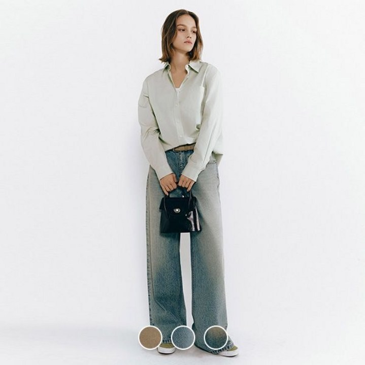 지오다노여성 봄 루즈핏 와이드 청바지 워싱 데님 팬츠 415535