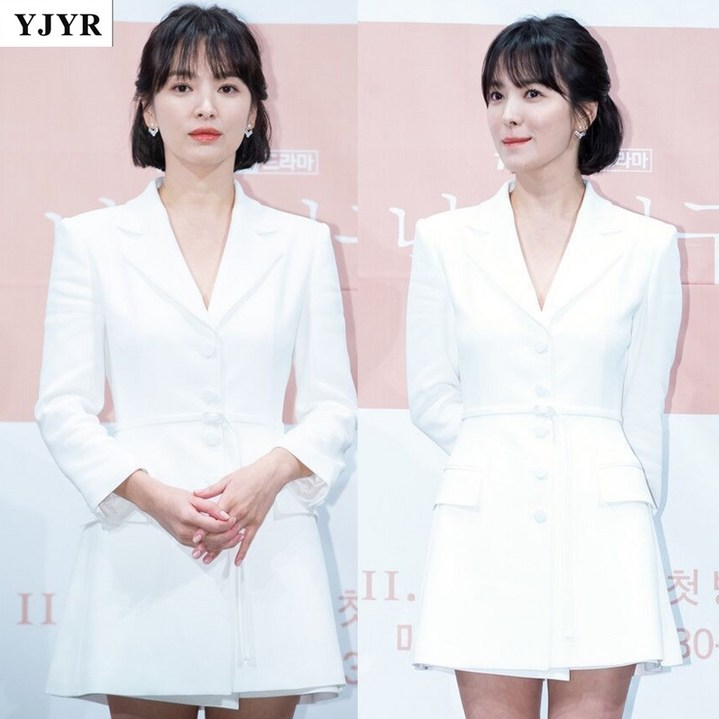 신 종 송혜교 스타 같은 화이트 7 부 소매 수 트 스커트 스타일