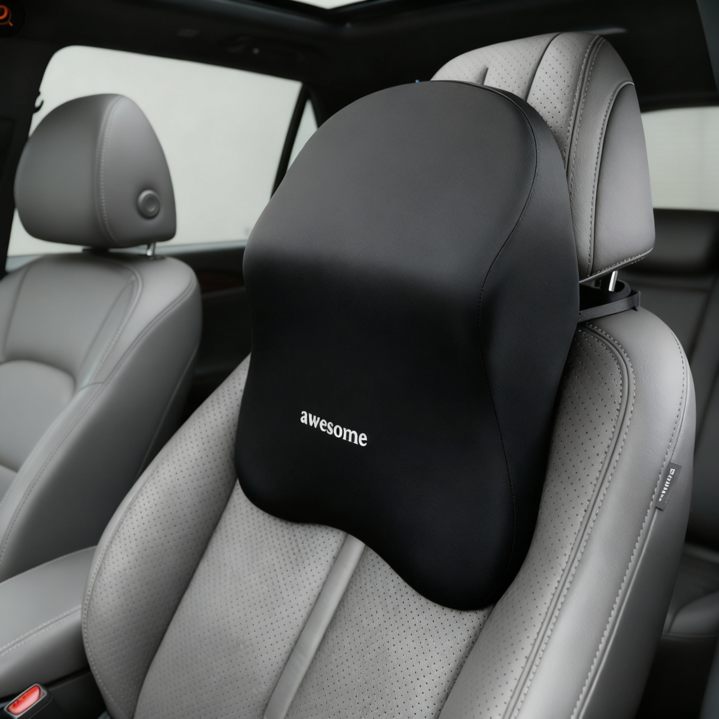 클레미엄 거북목 일자목 전용 차량용목쿠션 헤드레스트목쿠션 메모리폼목쿠션 목베개 목받침, 1개, 리치 블랙