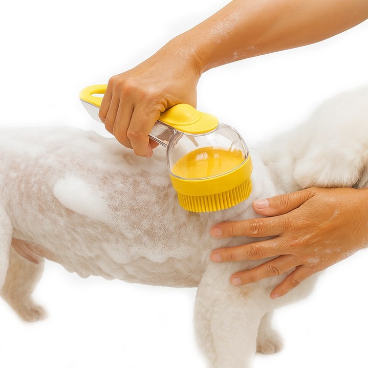 와일드 몬스터 강아지 목욕 원터치 샴푸 저자극 실리콘 브러쉬, 1개, 레몬옐로우