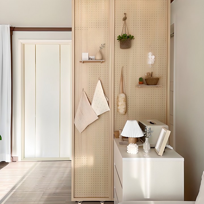 우드레이 셀프 가벽 타공판 파티션 인테리어 원목 파티션 주방 사무실 침실 거실 원룸 현관 공간분리 나무 우드 가림막 칸막이 가벽 만들기, 블랙