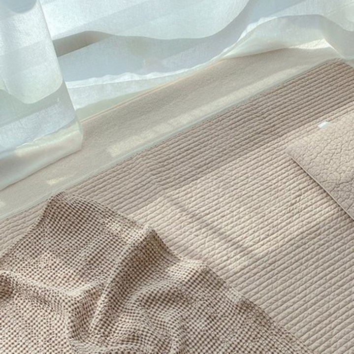 (돗투돗X마롤로뜨) 100수 순면 누빔 아기 이불 신생아 유아 침대 패드 이불 요, 누빔 패드 이불 - 베이지