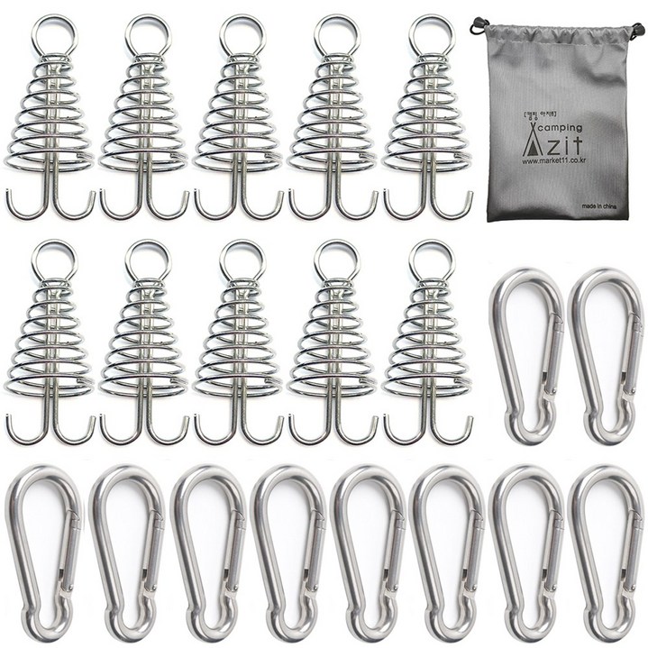 캠핑 아지트 탄소강(CARBON STEEL) 강철 비너 6호 10P + 스프링 오징어 데크팩 10P + 방수 주머니, 1개