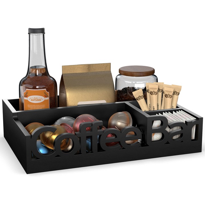 애드핏하우스 사무실 탕비실 홈카페 커피 티백 간식 다용도 정리함 보관함 트레이, 1개, 블랙