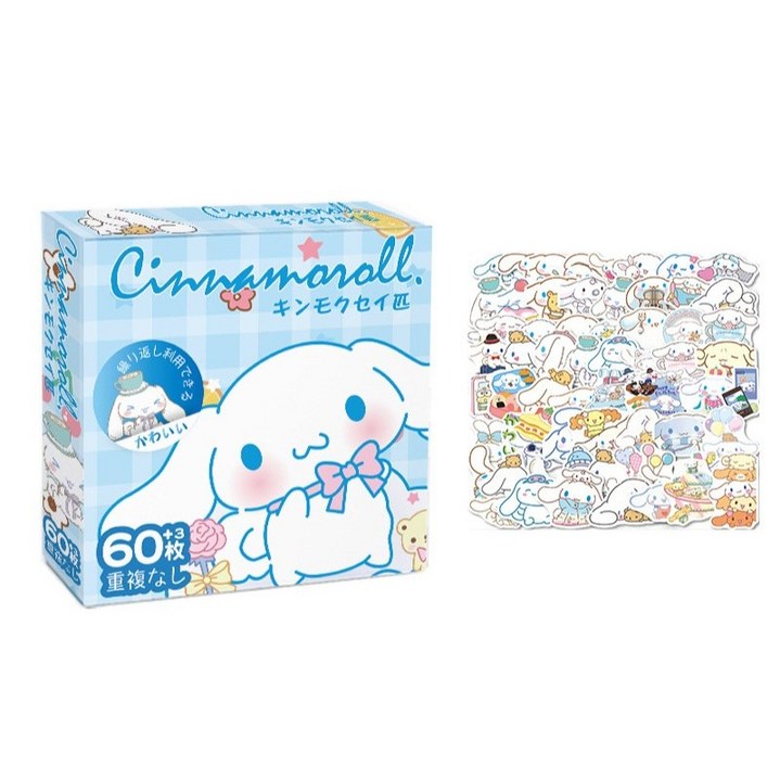 산리오 다꾸 스티커 최저가 60+3장 pvc스티커 헬로키티, 1통, 시나모롤