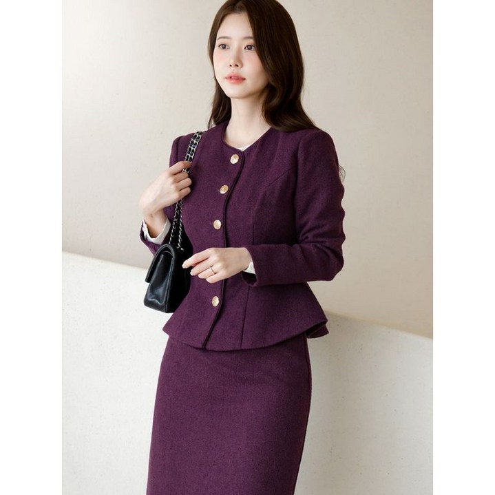 시크라인 XXL까지 골드버튼 페플럼 트위드 자켓 가을 하객룩 오피스룩 모임룩 격식룩 빅사이즈