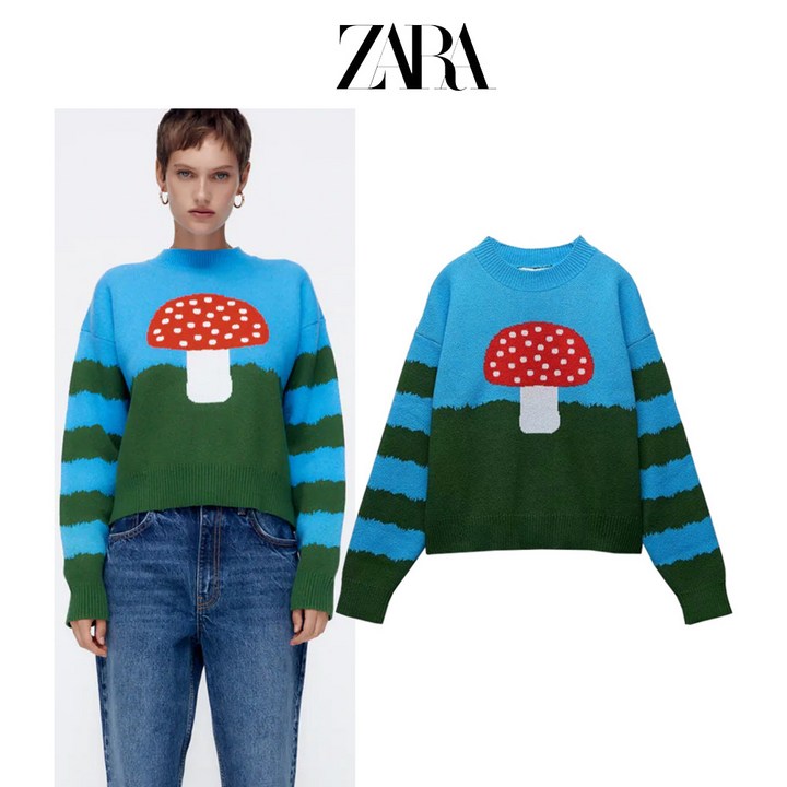 자라 여성 ZARA 머쉬룸 자가드 니트