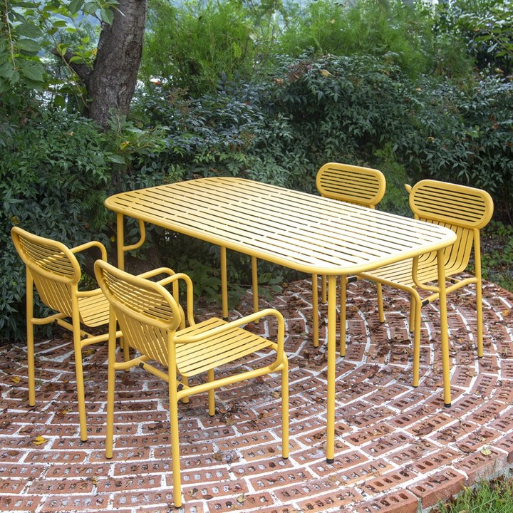 링컨 철제 야외 직사각 4인용 테이블, 옐로우