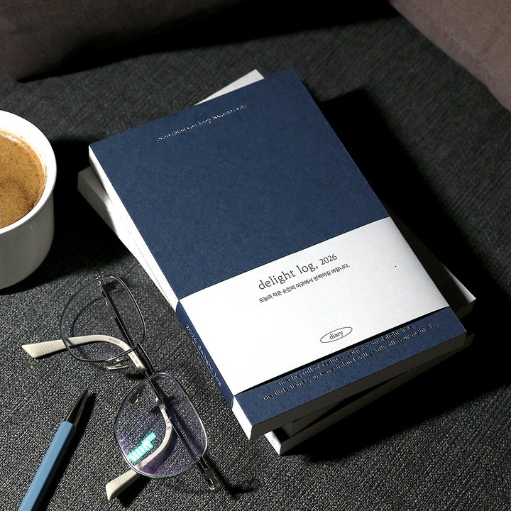 2026 딜라이트로그 기본 와이드 날짜형 먼슬리 위클리 26년 다이어리플래너 무지 직장인 업무용 다꾸 일기장 핸디, 기본형   파도 너머 깃든 별 navy