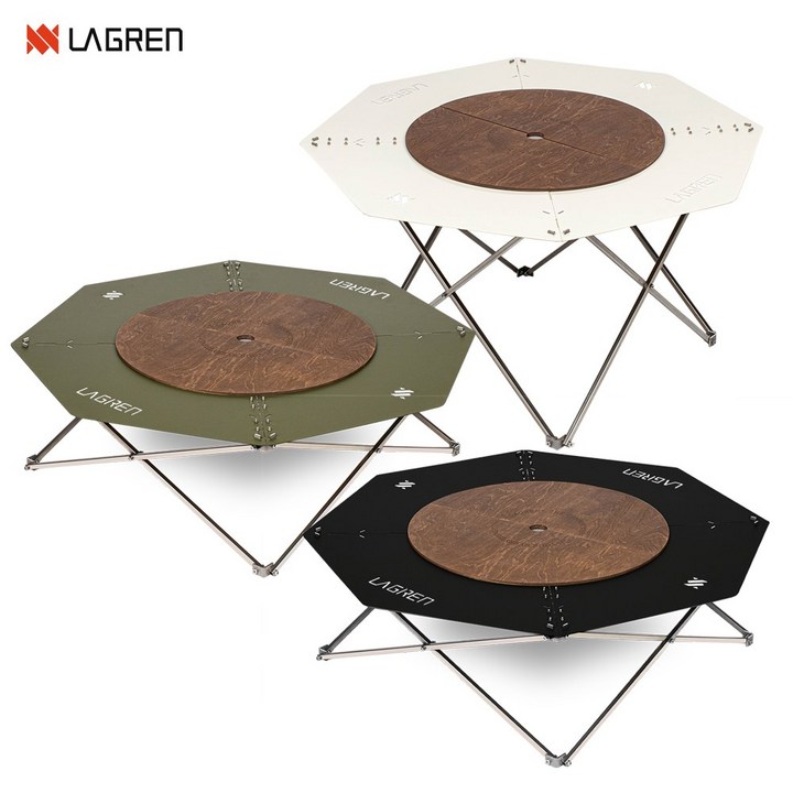 라그렌 판테온 캠핑테이블 팔각테이블 화로대 야외 접이식 난로 불멍 폴딩 높이조절, 아이보리+우드상판
