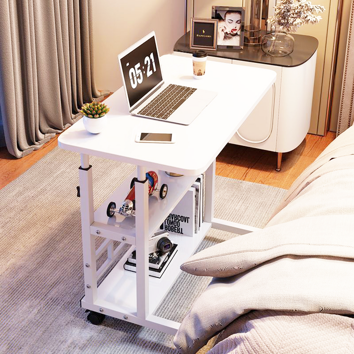 간이식탁 골드앤우드 심플 모던 높이조절 침대 소파 자취 노트북 미니 보조 이동식 사이드 테이블, 화이트