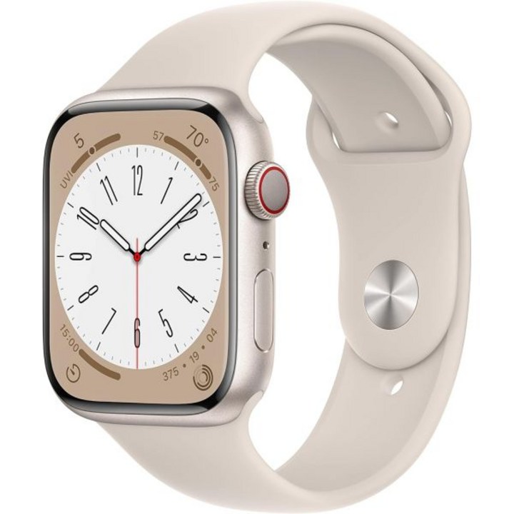 Apple Watch 시리즈 8 GPS  셀룰러, 45mm  스타라이트 스포츠 밴드가 있는 알루미늄 케이스, ML 리퍼제품
