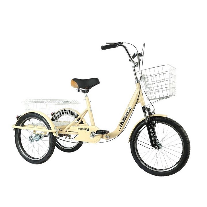 Bacicle 성인 세발 자전거 어르신 삼륜 노인 3륜 접이식 바구니, 1개, 베이지 기본