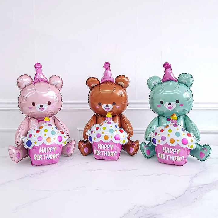 케이크 곰돌이 풍선 3종 세트 생일 홈 파티 장식 용품