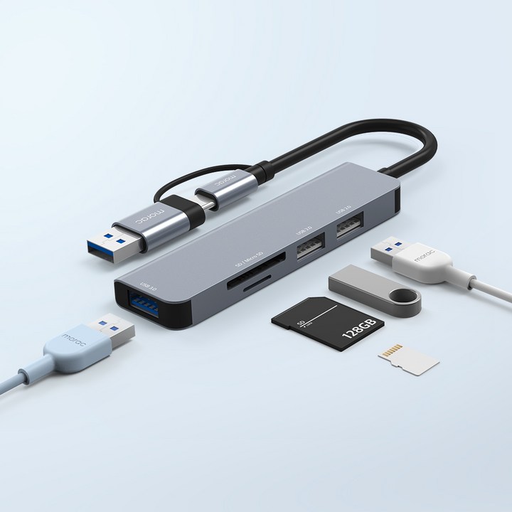 멀티카드리더기 morac 프로토 5포트 USB 젠더 C타입 멀티 허브 MR-HUB5, 단품