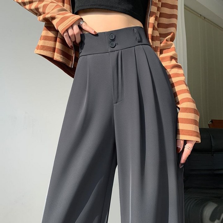 모몰라티 여성 정장 바지 핀턱 와이드핏 밴딩 슬랙스 팬