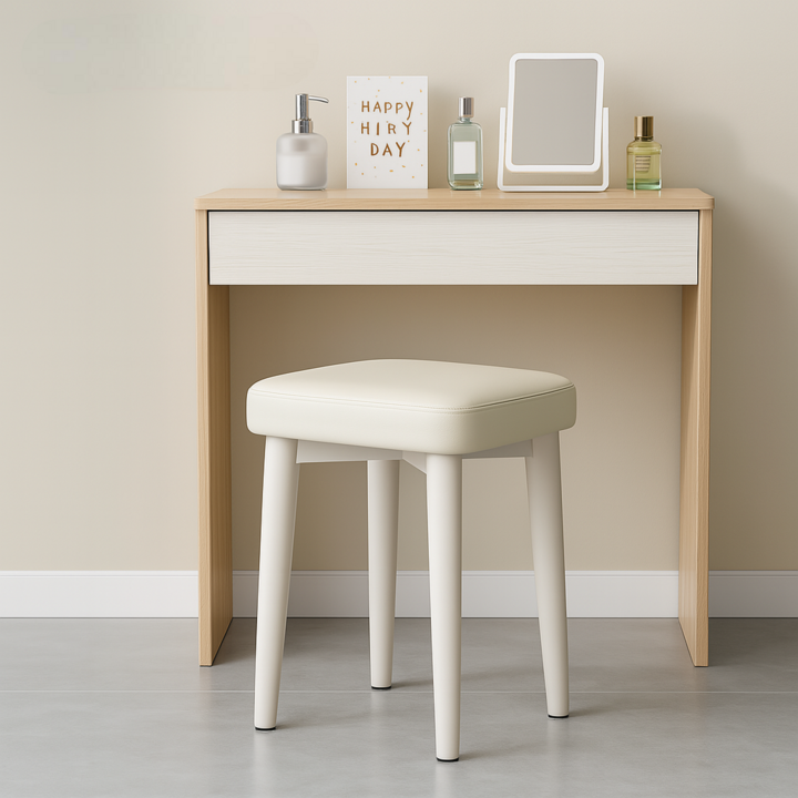 솜솜스퀘어 푹신한 PU가죽 쿠션 화장대 스툴 의자, 1개, 화이트