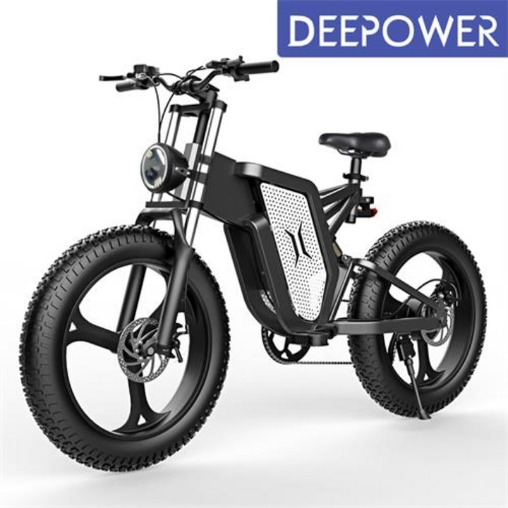 2022년 DEEPOWER 2000W 48V 25Ah 최신형 전기자전거 MTB 산악 자전거 20인치 팻바이크 7단 변속, 블랙  실버