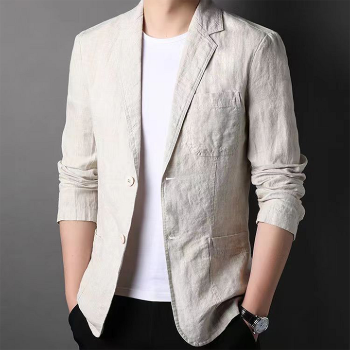 ORZQU 봄 여름 남성 리넨 정장 코트 캐주얼 정장 재킷