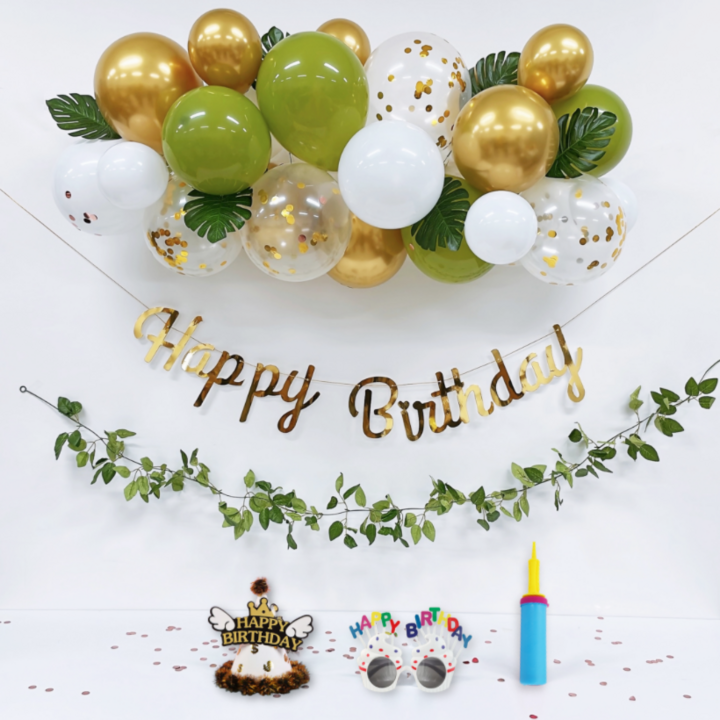 생일파티세트 다비즈 구름 풍선 가랜드 + 악세사리 생일파티 세트, 골드그린, 1세트