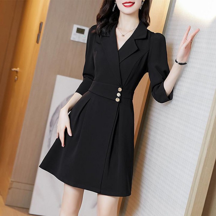 별후이 여성용 데일리 블랙 A라인 미디 슬림핏 정장 원피스 별후이 여성용 데일리 블랙 A라인 미디 슬림핏 정장 원피스
