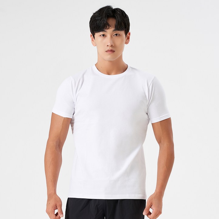 허그본 남성용 데일리 머슬핏 무지라인 반팔 티셔츠
