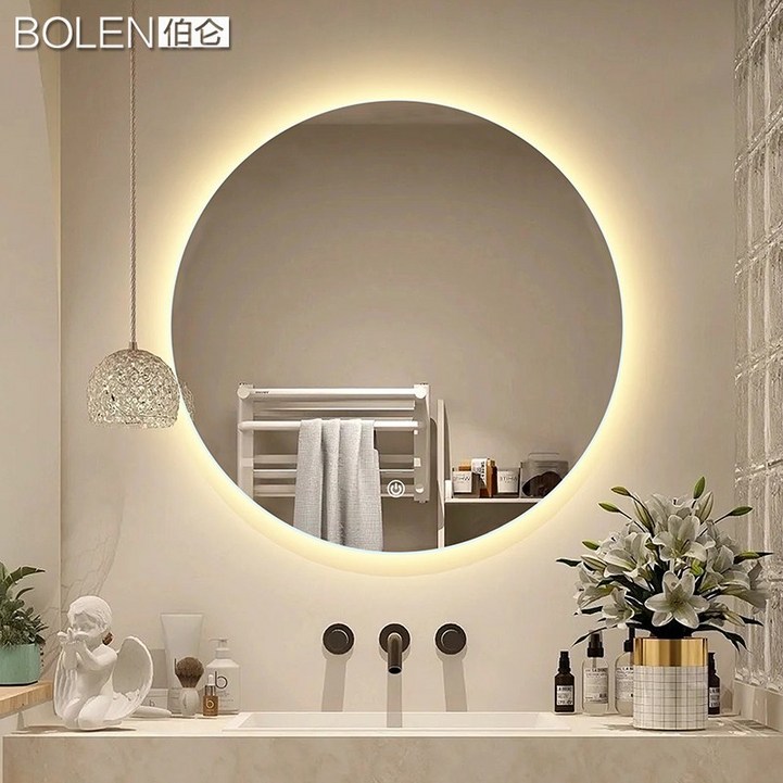 화사거울 LED 간접조명 간접등 라운딩 미러 욕실 화사 거울, 60cm 화이트 라이트LED 터치스크린