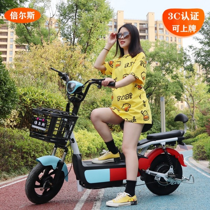 출퇴근용 소형 스쿠터 전기자전거 여성용 장거리용 배달용 팻바이크, 레드+파우더블루/40km, 고탄소강