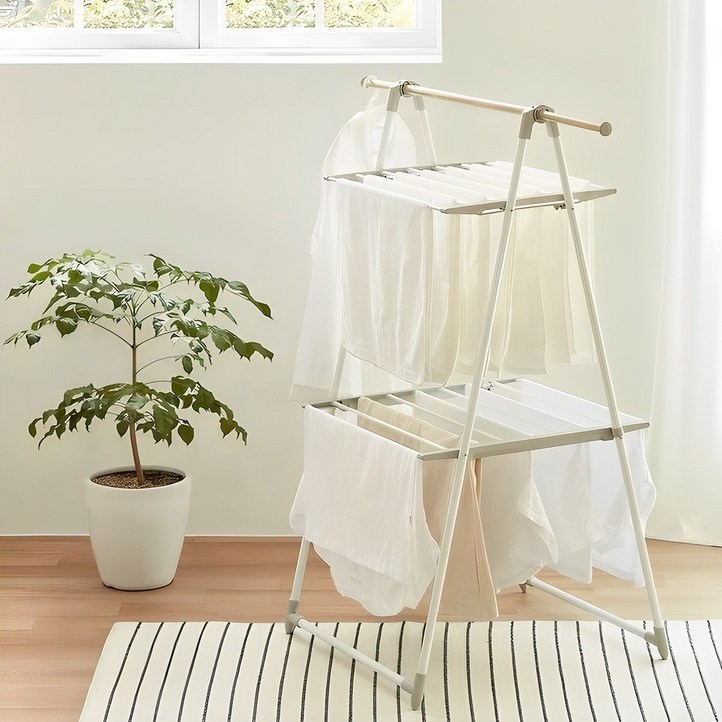 한샘 우드패턴 빨래 건조대 원룸형, 내추럴브라운  그레이