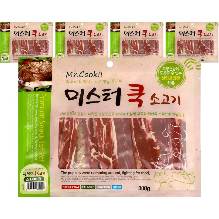 미스터쿡 강아지 스테이크 건조간식, 소고기, 300g, 5개 미스터쿡 강아지 스테이크 건조간식, 소고기, 300g, 5개