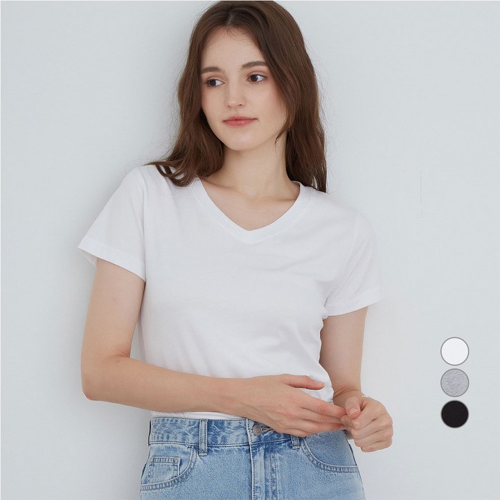 ELLE PARIS 여성용 스트레치 브이넥 반팔 티셔츠 ELLE PARIS 여성용 스트레치 브이넥 반팔 티셔츠