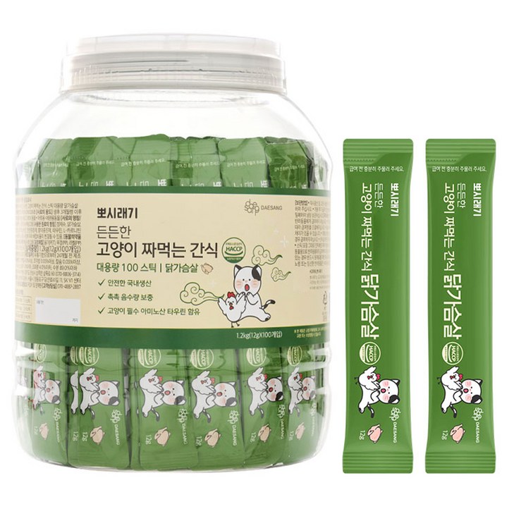 뽀시래기 든든한 고양이 짜먹는 간식 스틱 대용량, 닭가슴살, 12g, 100개