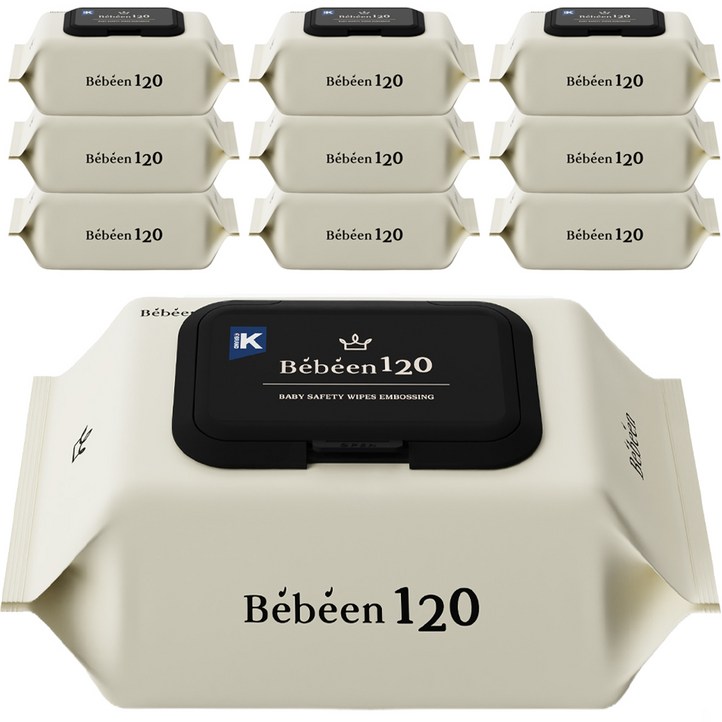 베베앙 120 엠보싱 대용량 유아물티슈 캡형, 120매, 10팩 - 더블유와이몰