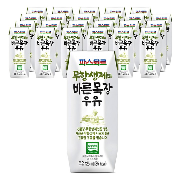 파스퇴르 바른목장 우유, 125ml, 24개