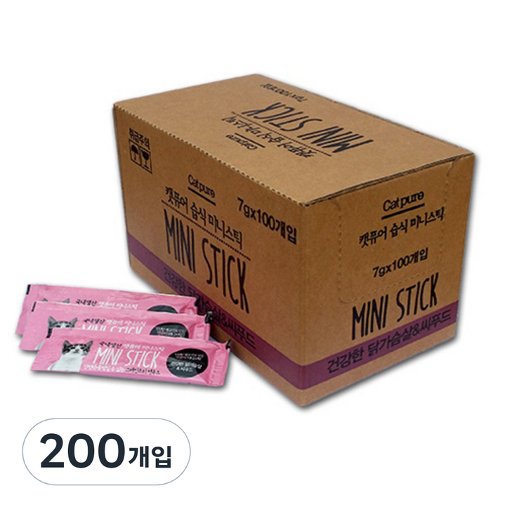 캣퓨어 미니스틱, 닭가슴살  시푸드 혼합맛, 7g, 200개