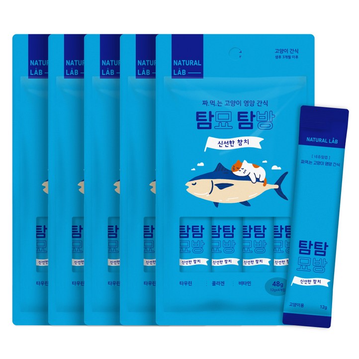 네츄럴랩 탐묘탐방 짜먹는 고양이 간식 12g x 4p, 5개, 신선한 참치